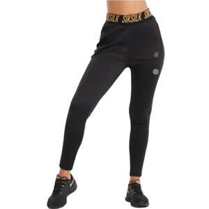 NWT SIKSILK Black Gold Branding Elastic Waist Cuffed Ankles Joggers Pants XXS
